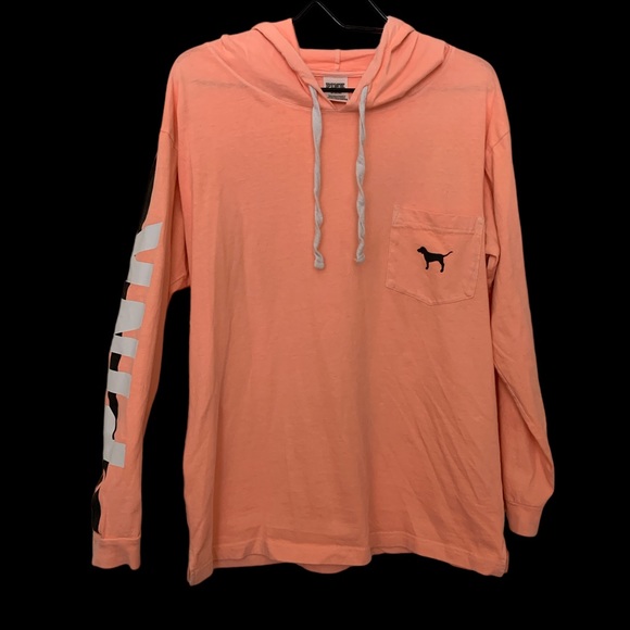 VS Pink Neon Orange Spring Summer Pull on Hoodie Women’s Clothing Top Shirt - Picture 3 of 8